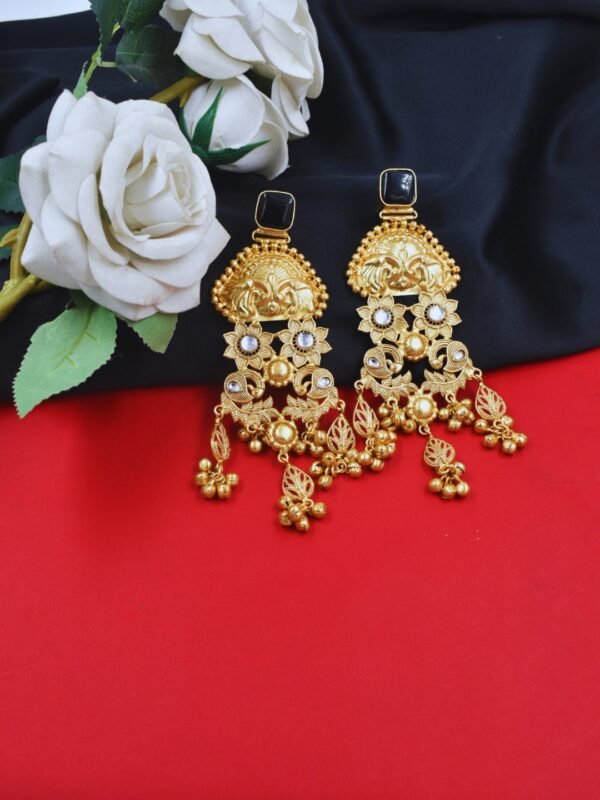 Beautiful Handmade Long Gold Plated Kashmiri Earring Embellished with Ghungroo