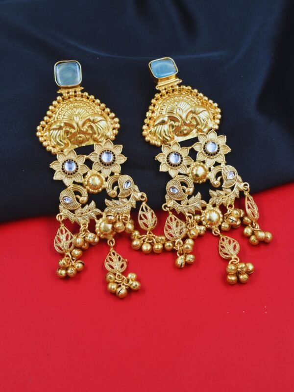 Beautiful Handmade Long Gold Plated Kashmiri Earring Embellished with Ghungroo - Image 2