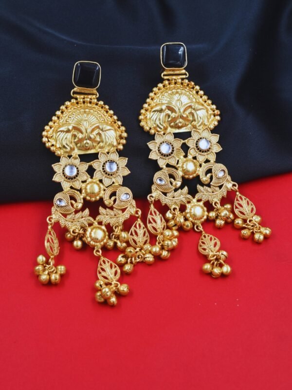 Beautiful Handmade Long Gold Plated Kashmiri Earring Embellished with Ghungroo - Image 2