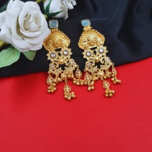 Beautiful Handmade Long Gold Plated Kashmiri Earring Embellished with Ghungroo