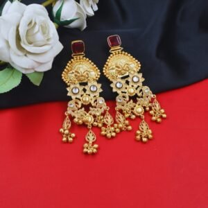 Beautiful Handmade Long Gold Plated Kashmiri Earring Embellished with Ghungroo