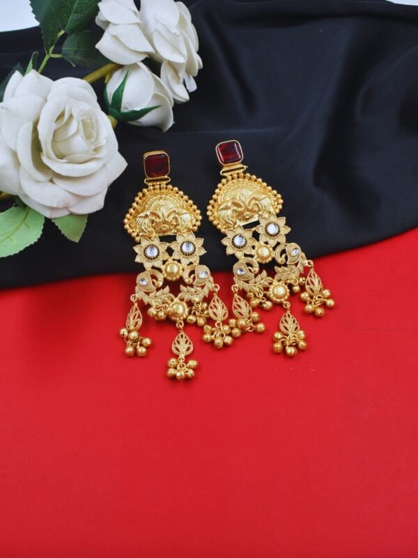 Beautiful Handmade Long Gold Plated Kashmiri Earring Embellished with Ghungroo