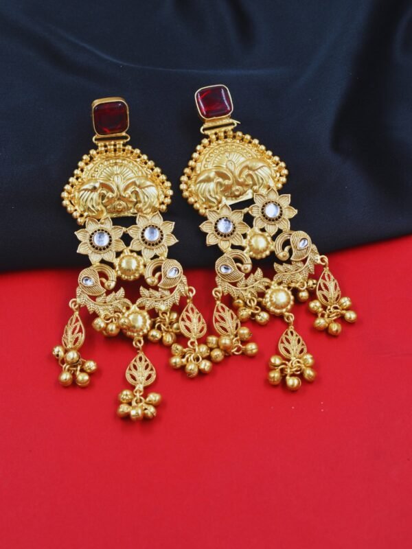 Beautiful Handmade Long Gold Plated Kashmiri Earring Embellished with Ghungroo - Image 2