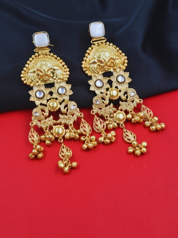 Beautiful Handmade Long Gold Plated Kashmiri Earring Embellished with Ghungroo - Image 2