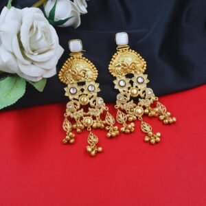 Beautiful Handmade Long Gold Plated Kashmiri Earring Embellished with Ghungroo