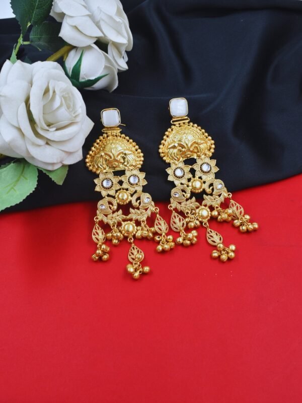 Beautiful Handmade Long Gold Plated Kashmiri Earring Embellished with Ghungroo