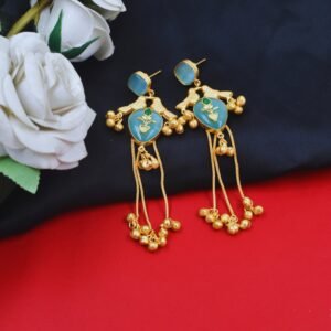 Beautiful Handmade Long Gold Plated Kashmiri Earring Embellished with Ghungroo