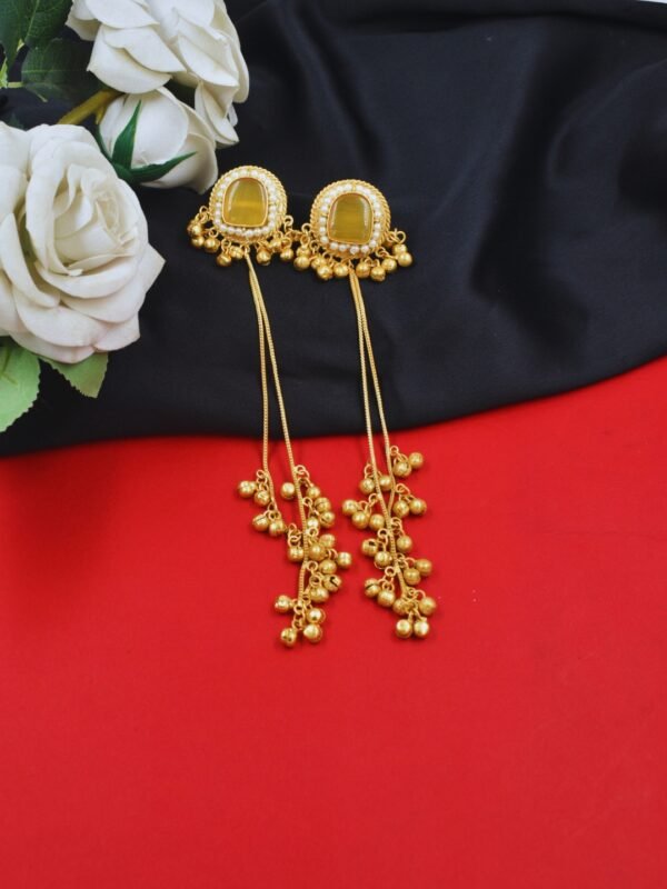 Beautiful Handmade Long Gold Plated Kashmiri Earring Embellished with Ghungroo