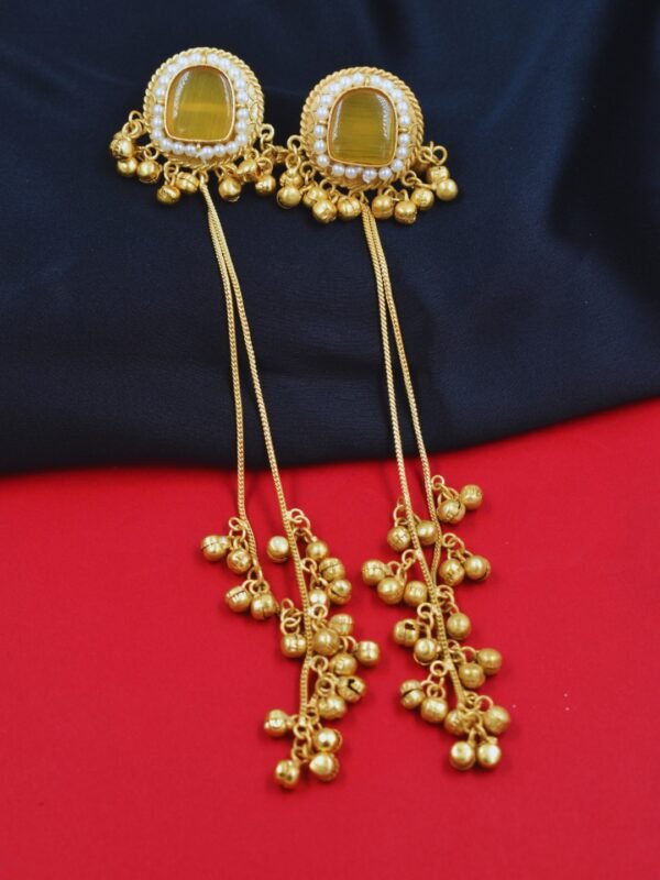Beautiful Handmade Long Gold Plated Kashmiri Earring Embellished with Ghungroo - Image 2