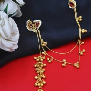 Beautiful Handmade Long Gold Plated Kashmiri Earring Embellished with Ghungroo