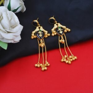 Beautiful Handmade Long Gold Plated Kashmiri Earring Embellished with Ghungroo