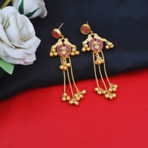 Beautiful Handmade Long Gold Plated Kashmiri Earring Embellished with Ghungroo
