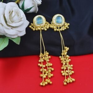 Beautiful Handmade Long Gold Plated Kashmiri Earring Embellished with Ghungroo