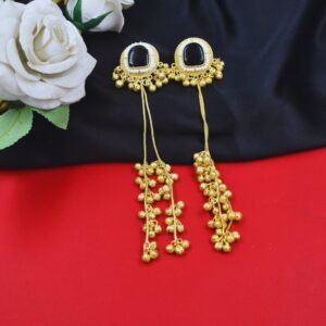 Beautiful Handmade Long Gold Plated Kashmiri Earring Embellished with Ghungroo