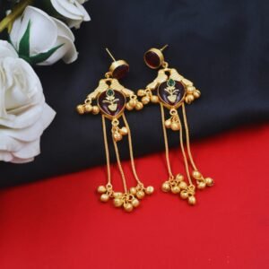 Beautiful Handmade Long Gold Plated Kashmiri Earring Embellished with Ghungroo
