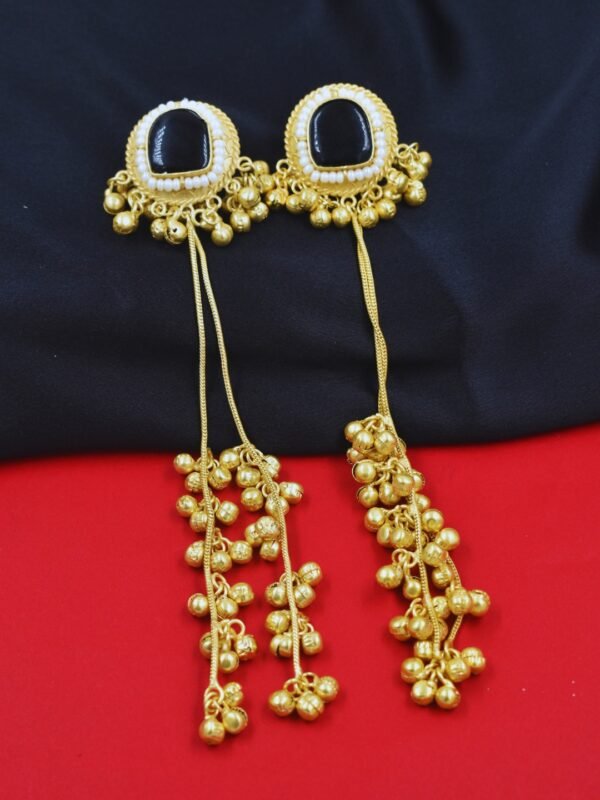 Beautiful Handmade Long Gold Plated Kashmiri Earring Embellished with Ghungroo - Image 2