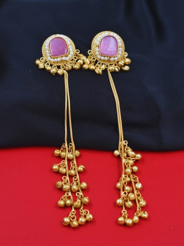 Beautiful Handmade Long Gold Plated Kashmiri Earring Embellished with Ghungroo - Image 2