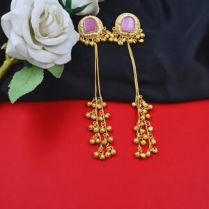 Beautiful Handmade Long Gold Plated Kashmiri Earring Embellished with Ghungroo