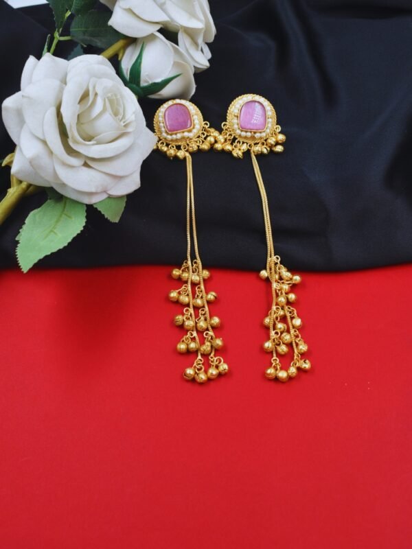 Beautiful Handmade Long Gold Plated Kashmiri Earring Embellished with Ghungroo