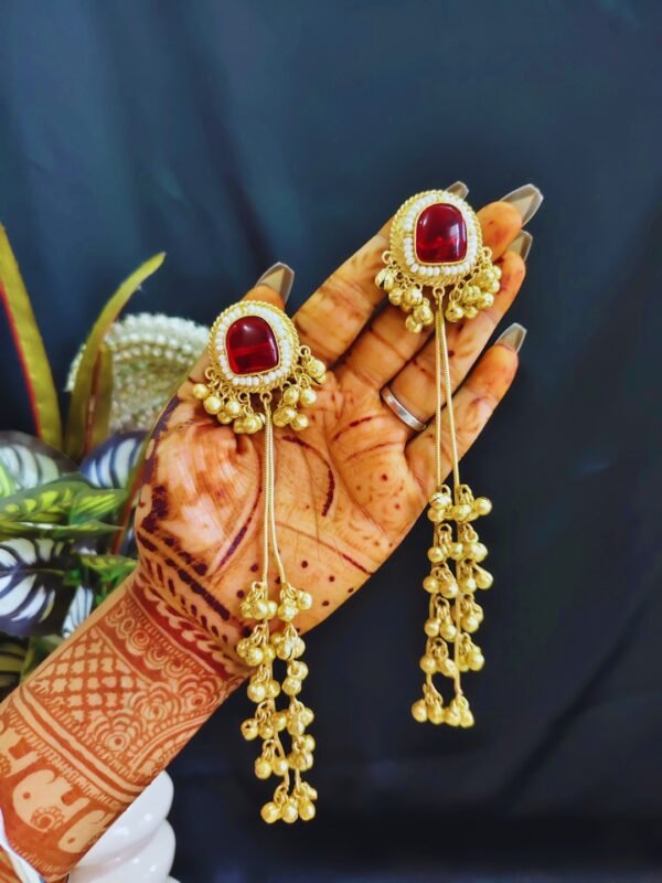 Beautiful Handmade Long Gold Plated Kashmiri Earring Embellished with Ghungroo - Image 3