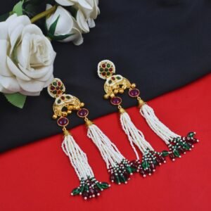 Beautiful Handmade Long Gold Plated Kashmiri Earring Embellished with Ghungroo