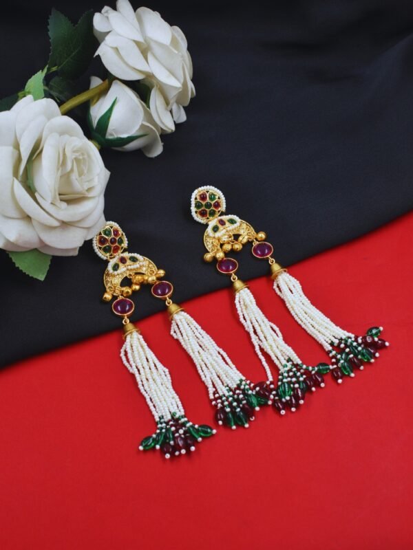 Beautiful Handmade Long Gold Plated Kashmiri Earring Embellished with Ghungroo