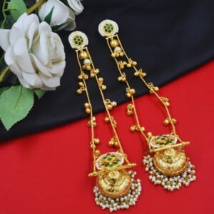 Beautiful Handmade Long Gold Plated Kashmiri Earring Embellished with Ghungroo