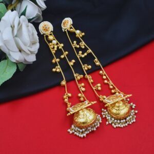 Beautiful Handmade Long Gold Plated Kashmiri Earring Embellished with Ghungroo