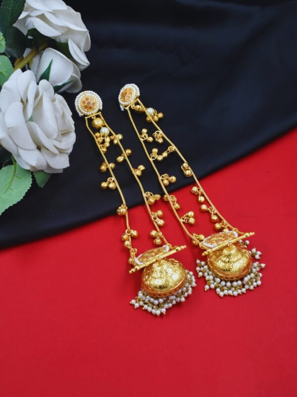 Beautiful Handmade Long Gold Plated Kashmiri Earring Embellished with Ghungroo