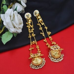 Beautiful Handmade Long Gold Plated Kashmiri Earring Embellished with Ghungroo