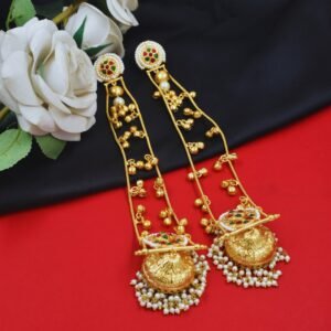 Beautiful Handmade Long Gold Plated Kashmiri Earring Embellished with Ghungroo