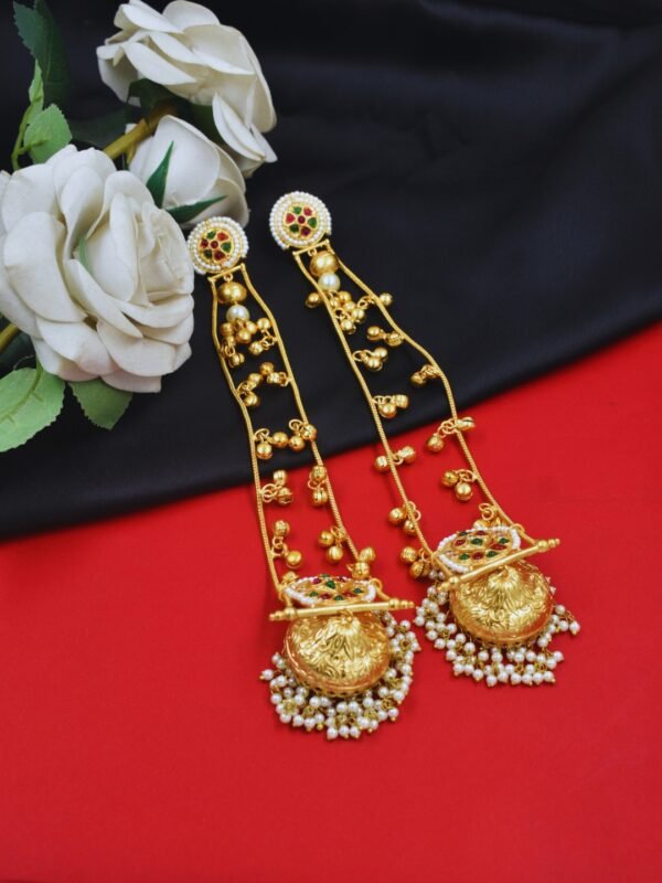 Beautiful Handmade Long Gold Plated Kashmiri Earring Embellished with Ghungroo