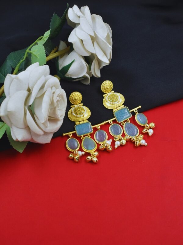 Beautiful Handmade Long Gold Plated Kashmiri Earring Embellished with Ghungroo