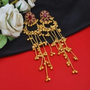 Beautiful Handmade Long Gold Plated Kashmiri Earring Embellished with Ghungroo