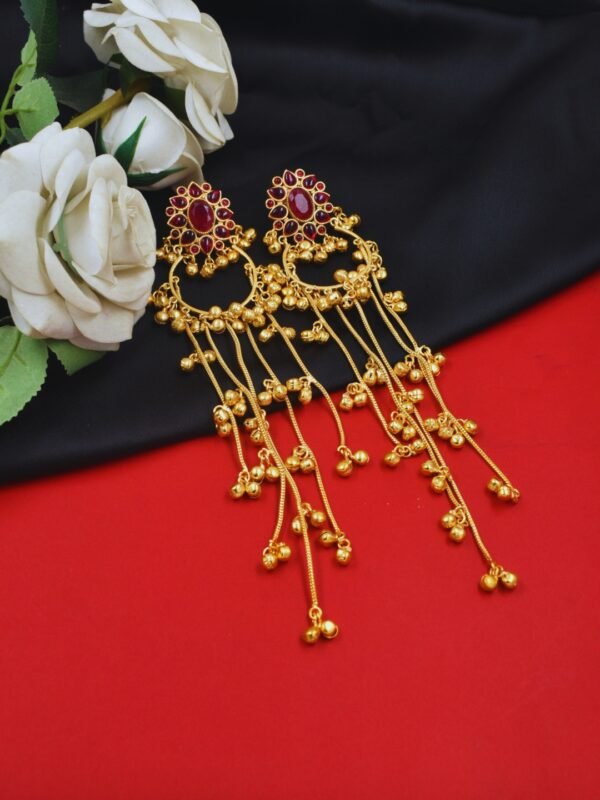 Beautiful Handmade Long Gold Plated Kashmiri Earring Embellished with Ghungroo