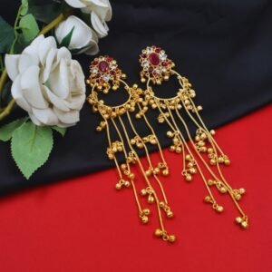Beautiful Handmade Long Gold Plated Kashmiri Earring Embellished with Ghungroo
