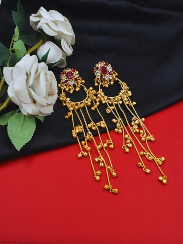Beautiful Handmade Long Gold Plated Kashmiri Earring Embellished with Ghungroo