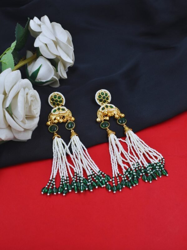 Beautiful Handmade Long Gold Plated Kashmiri Earring Embellished with Ghungroo