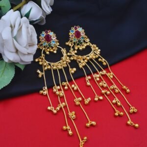 Beautiful Handmade Long Gold Plated Kashmiri Earring Embellished with Ghungroo