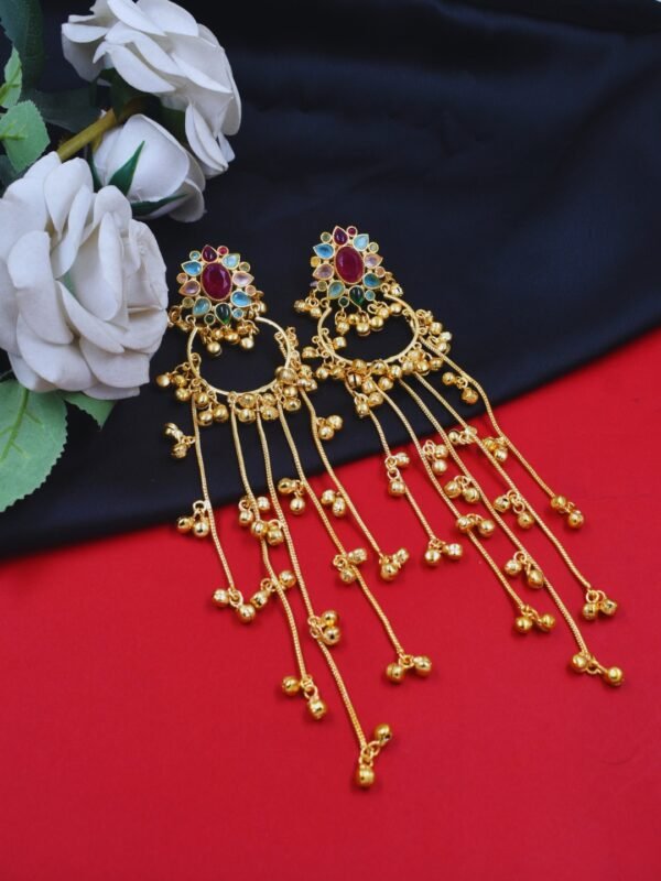 Beautiful Handmade Long Gold Plated Kashmiri Earring Embellished with Ghungroo