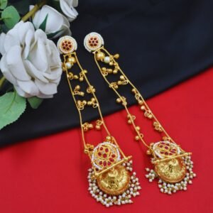 Beautiful Handmade Long Gold Plated Kashmiri Earring Embellished with Ghungroo