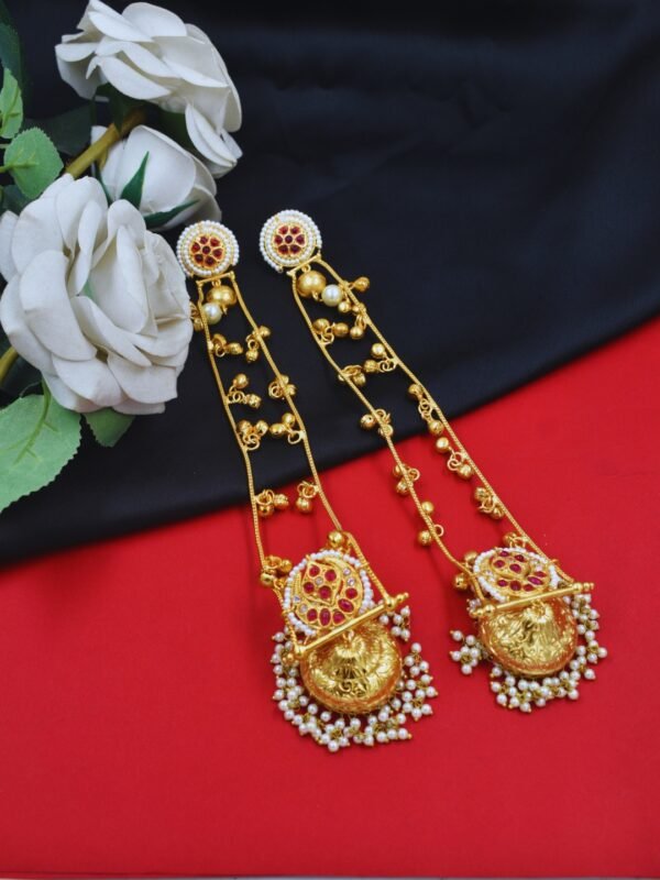 Beautiful Handmade Long Gold Plated Kashmiri Earring Embellished with Ghungroo