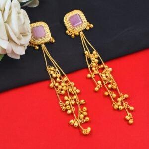 Beautiful Handmade Long Gold Plated Kashmiri Earring Embellished with Ghungroo