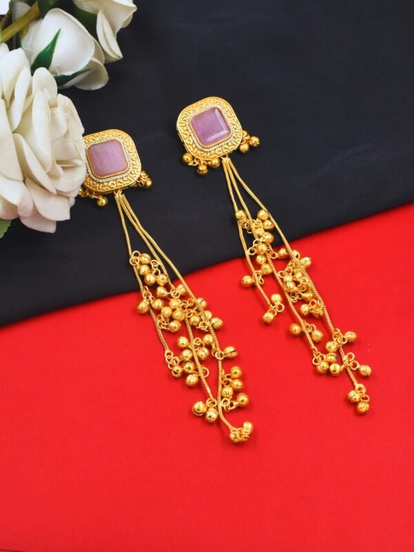 Beautiful Handmade Long Gold Plated Kashmiri Earring Embellished with Ghungroo
