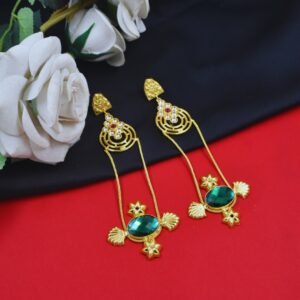 Beautiful Handmade Long Gold Plated Kashmiri Earring Embellished with Ghungroo