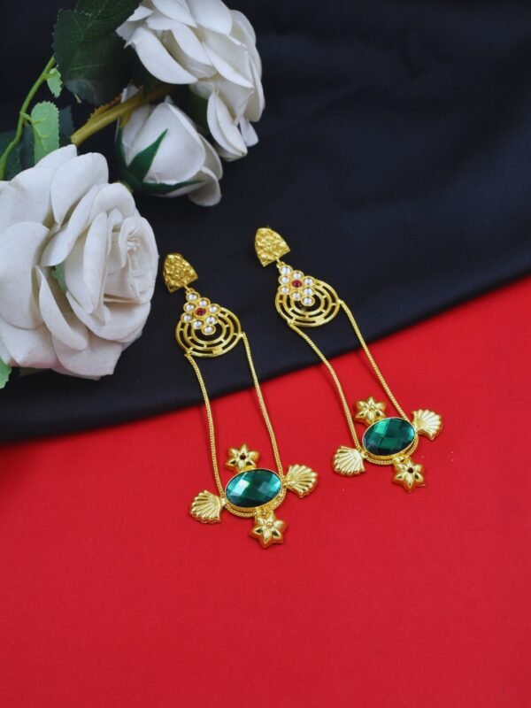Beautiful Handmade Long Gold Plated Kashmiri Earring Embellished with Ghungroo