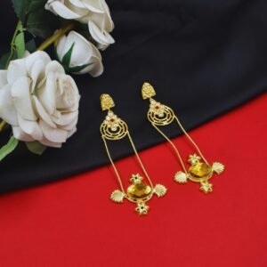 Beautiful Handmade Long Gold Plated Kashmiri Earring Embellished with Ghungroo