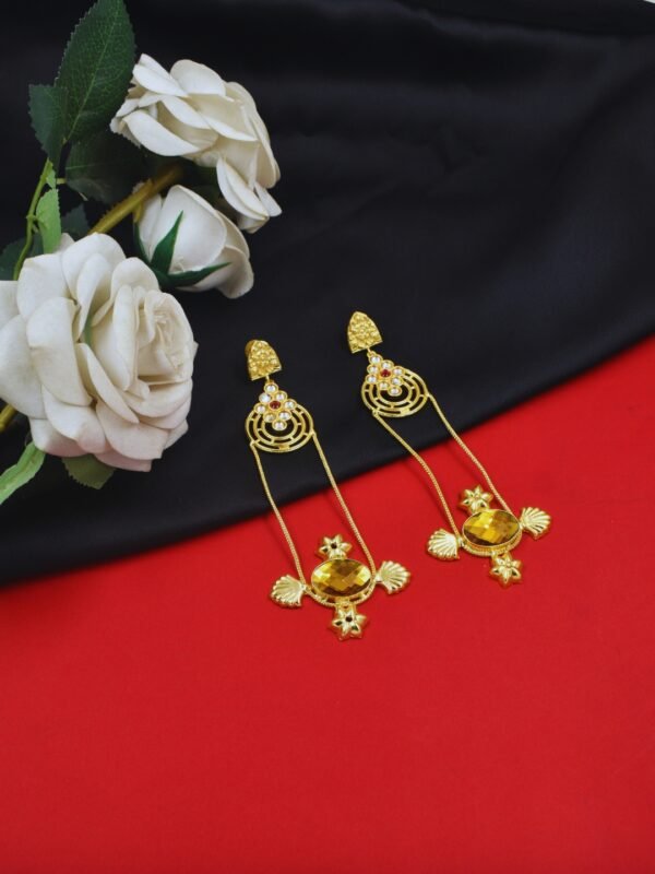 Beautiful Handmade Long Gold Plated Kashmiri Earring Embellished with Ghungroo