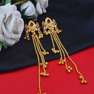 Beautiful Handmade Long Gold Plated Kashmiri Earring Embellished with Ghungroo