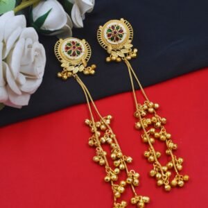 Beautiful Handmade Long Gold Plated Kashmiri Earring Embellished with Ghungroo